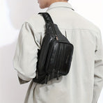 Black Brown Leather Fanny Pack Travel Fanny Pack Multi-Compartment Fanny Pack Adjustable