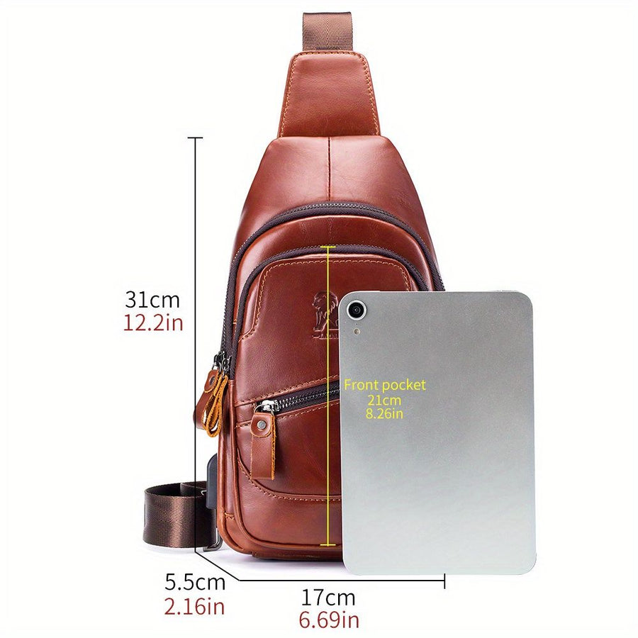 Black Brown Leather Sling Backpack Top-Grain Cowhide Travel Backpack Organized Storage