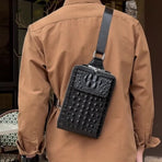 Black Brown Leather Cross-Body Bag Sling Bag Crocodile Pattern Bag Travel Bag Premium