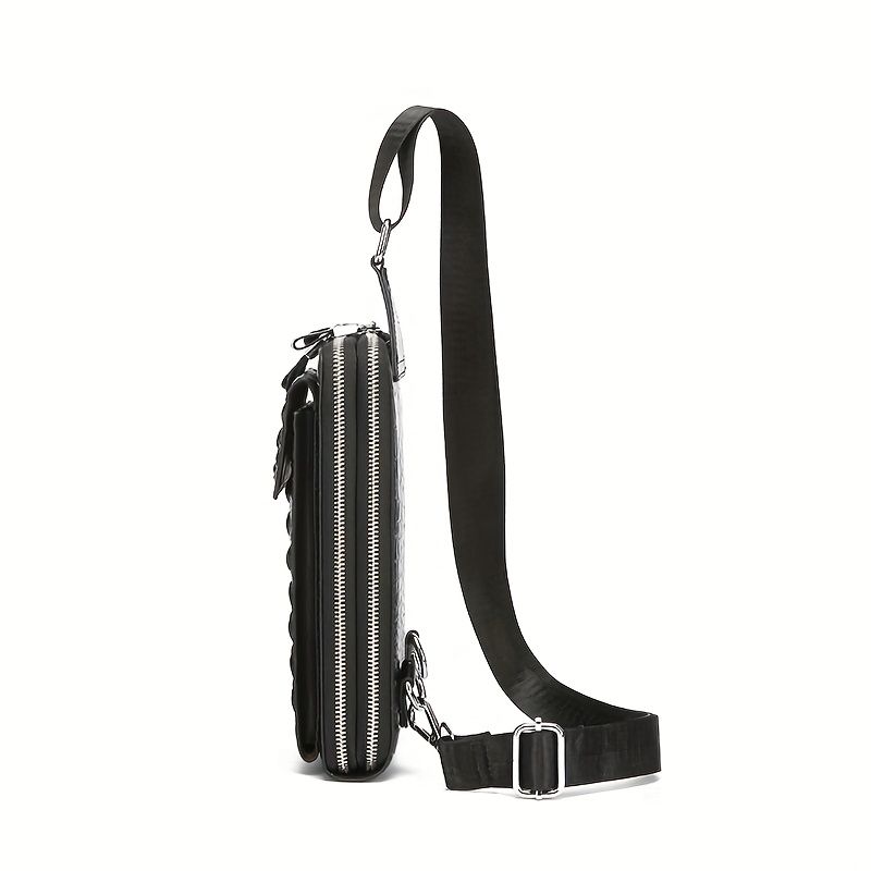 Black Brown Leather Cross-Body Bag Sling Bag Crocodile Pattern Bag Travel Bag Premium