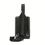 Black Brown Leather Cross-Body Bag Sling Bag Crocodile Pattern Bag Travel Bag Premium