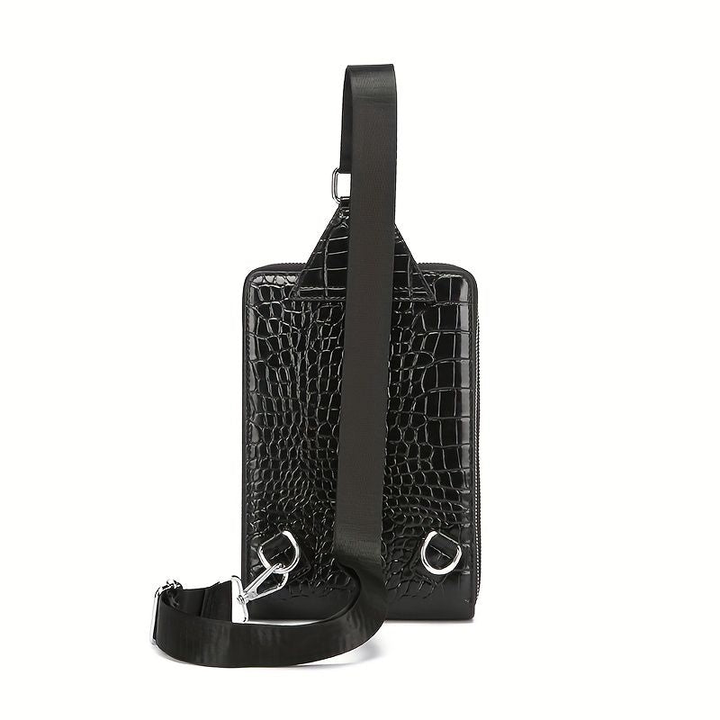 Black Brown Leather Cross-Body Bag Sling Bag Crocodile Pattern Bag Travel Bag Premium
