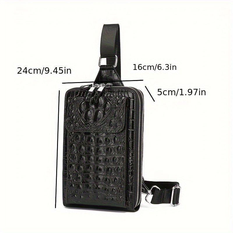 Black Brown Leather Cross-Body Bag Sling Bag Crocodile Pattern Bag Travel Bag Premium