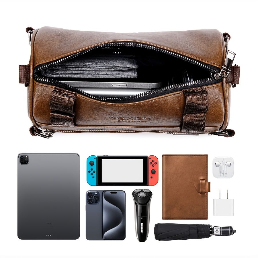 Brown Unisex Cross-Body Bag Travel Bag Leather-Like Bag Adjustable Strap Bag