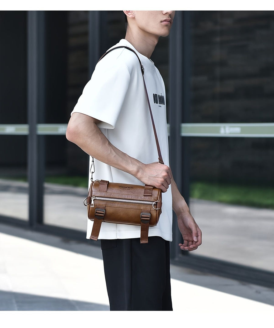 Brown Unisex Cross-Body Bag Travel Bag Leather-Like Bag Adjustable Strap Bag