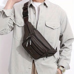 Brown Gray Leather Fanny Pack Travel Waist Bag Unisex Belt Bag Premium Leather Pouch