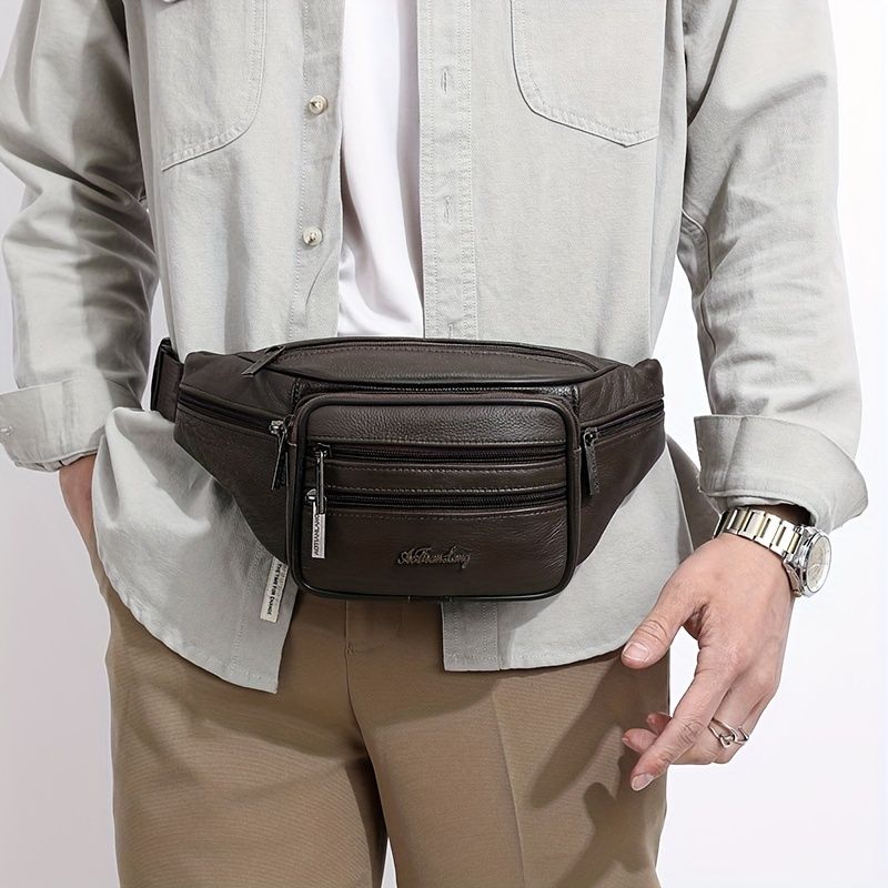 Brown Gray Leather Fanny Pack Travel Waist Bag Unisex Belt Bag Premium Leather Pouch
