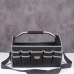 Black Yellow portable tool organizer, tool basket, tool storage, DIY tools, professional tools, tool compartments, Australian tradesperson, workshop organizer, heavy-duty tool carrier