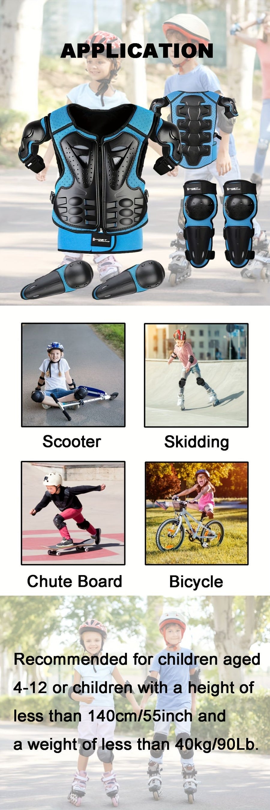 Kids Cycling Armor Cycling Protection Children'S Cycling Gear Chest Guard For - Black - Size L