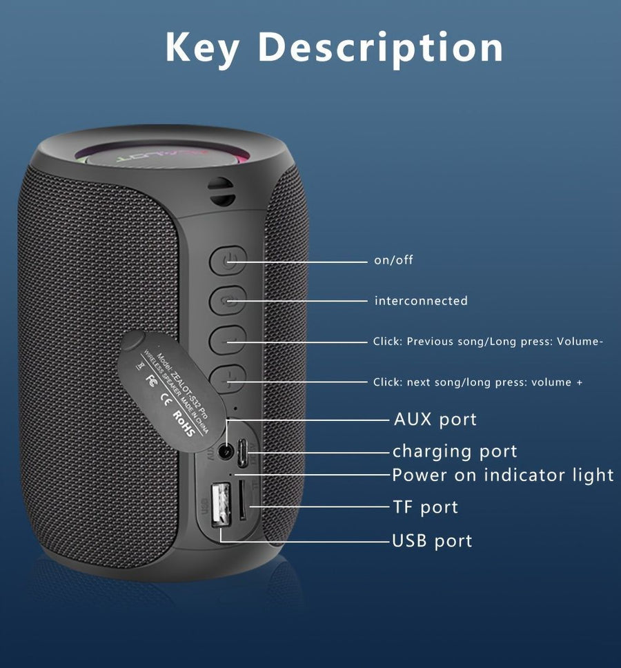 Portable Bluetooth Speaker Compact Speaker High-Quality Sound Long Battery Life - Blue - Size 90-93-128mm