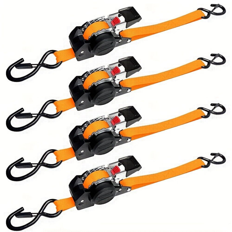 Yellow automatic webbing recovery ratchet strap, vehicle cargo strap, heavy-duty ratchet strap, long-length ratchet strap, easy-to-use ratchet strap, Australian transport