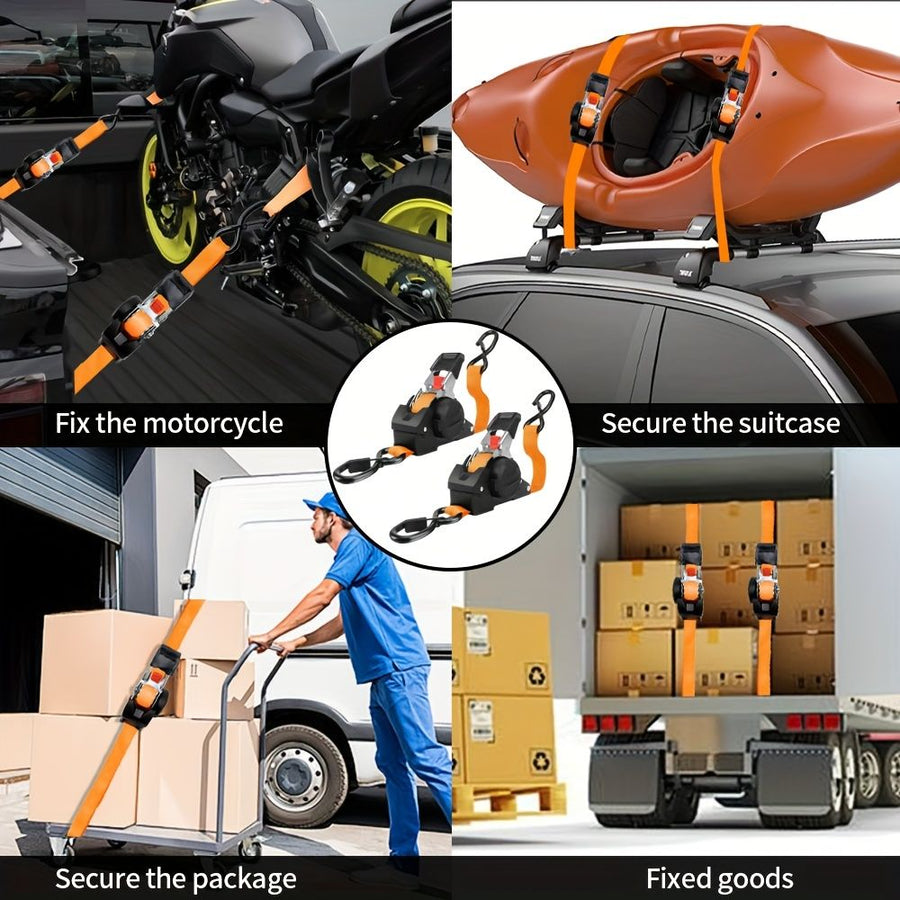 Yellow automatic webbing recovery ratchet strap, vehicle cargo strap, heavy-duty ratchet strap, long-length ratchet strap, easy-to-use ratchet strap, Australian transport