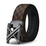 Men'S Genuine Leather Belt X-Shaped Buckle Men'S Accessories Trendy Belt - Khaki strap with gold buckle - Size 130cm