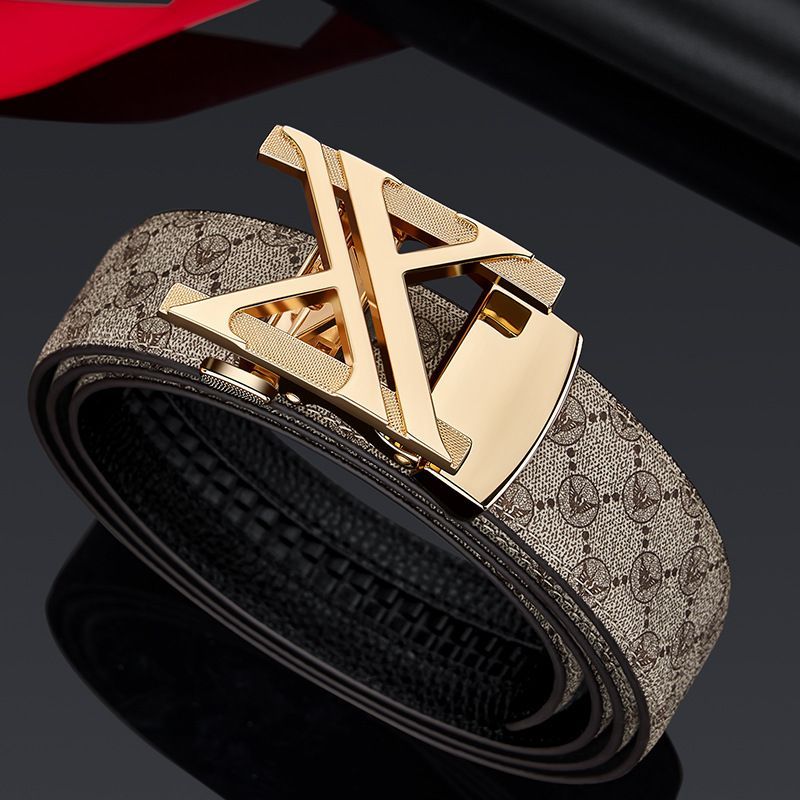 Men'S Genuine Leather Belt X-Shaped Buckle Men'S Accessories Trendy Belt - Gun buckle khaki strap - Size 120cm