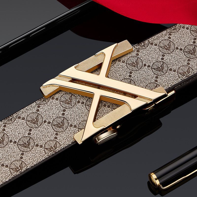 Men'S Genuine Leather Belt X-Shaped Buckle Men'S Accessories Trendy Belt - Gun buckle khaki strap - Size 120cm
