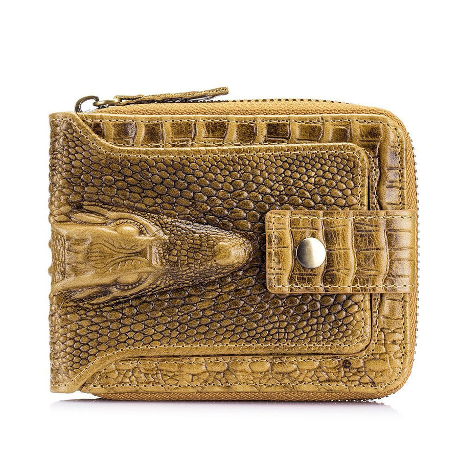 Men'S Wallet Genuine Leather Wallet Alligator-Embossed Wallet Horizontal Wallet - Orange - Size m