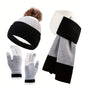 Unisex Knit Hat Scarf Gloves Set Winter Accessories Australia 3-Piece Warm Set - Black - Size L