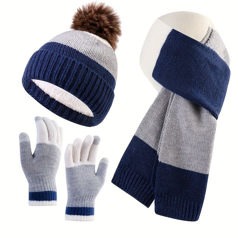 Unisex Knit Hat Scarf Gloves Set Winter Accessories Australia 3-Piece Warm Set - Black - Size L