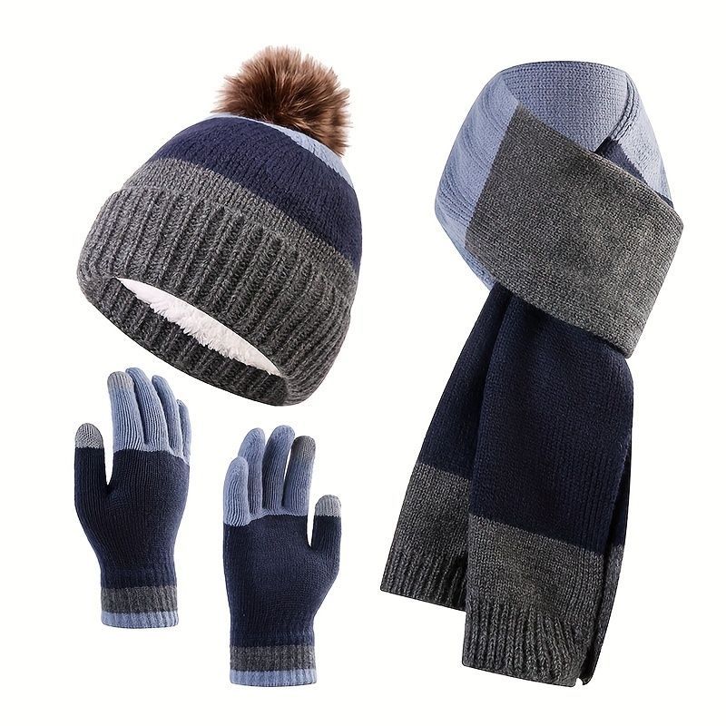 Unisex Knit Hat Scarf Gloves Set Winter Accessories Australia 3-Piece Warm Set - Black - Size L