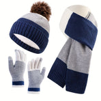 Unisex Knit Hat Scarf Gloves Set Winter Accessories Australia 3-Piece Warm Set - Gray - Size L