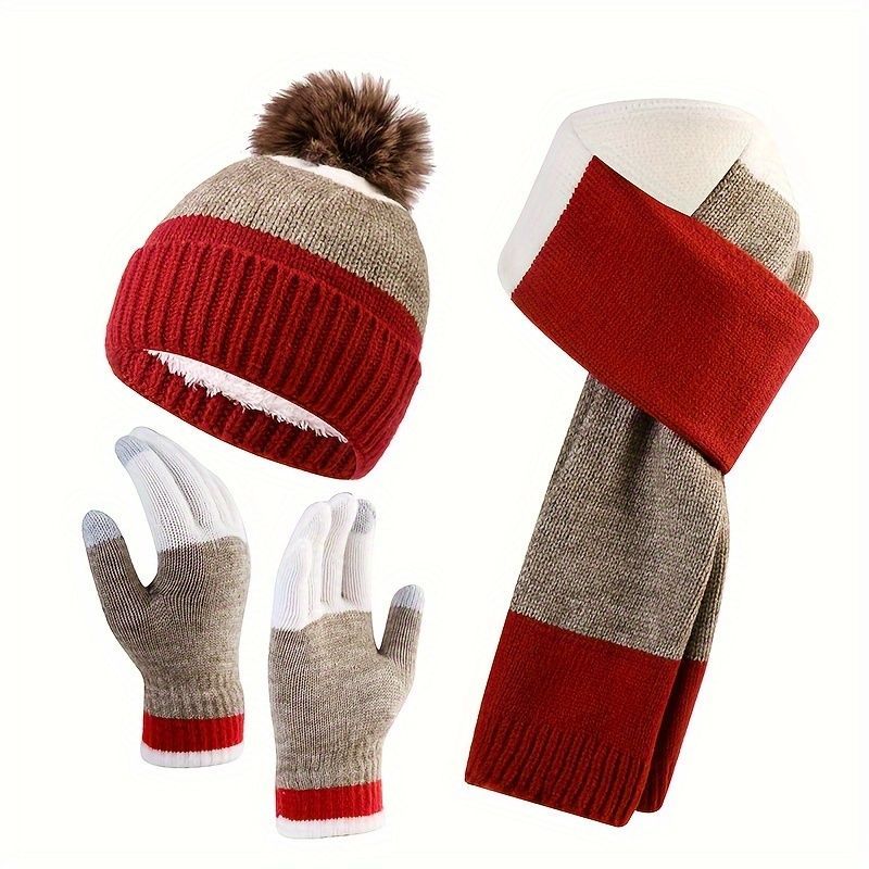 Unisex Knit Hat Scarf Gloves Set Winter Accessories Australia 3-Piece Warm Set - Gray - Size L