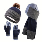 Unisex Knit Hat Scarf Gloves Set Winter Accessories Australia 3-Piece Warm Set - Gray - Size L