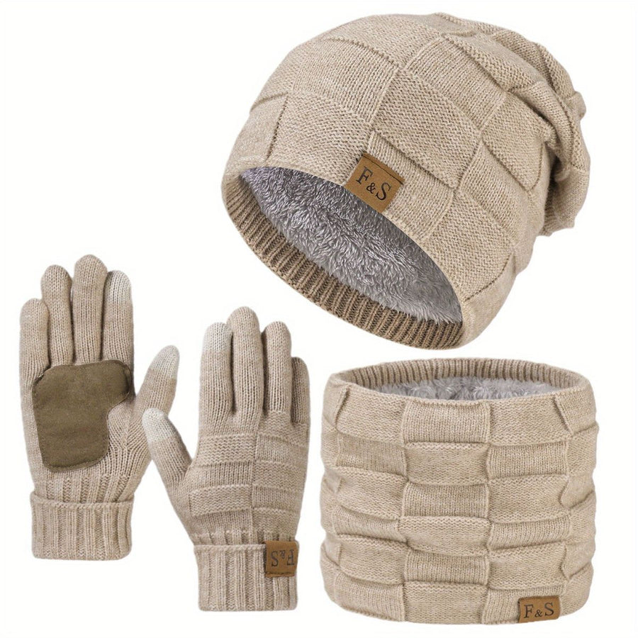 Men'S Winter Hat Men'S Gloves Men'S Scarf Winter Hat And Gloves Set Men'S - Beige - Size L