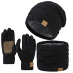 Men'S Winter Hat Men'S Gloves Men'S Scarf Winter Hat And Gloves Set Men'S - Black - Size L