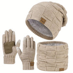 Men'S Winter Hat Men'S Gloves Men'S Scarf Winter Hat And Gloves Set Men'S - Black - Size L
