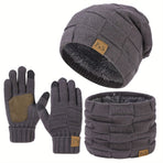 Men'S Winter Hat Men'S Gloves Men'S Scarf Winter Hat And Gloves Set Men'S - Black - Size L