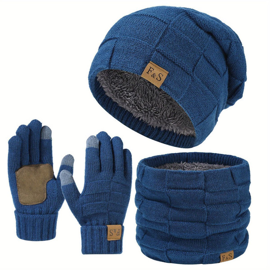 Men'S Winter Hat Men'S Gloves Men'S Scarf Winter Hat And Gloves Set Men'S - Black - Size L