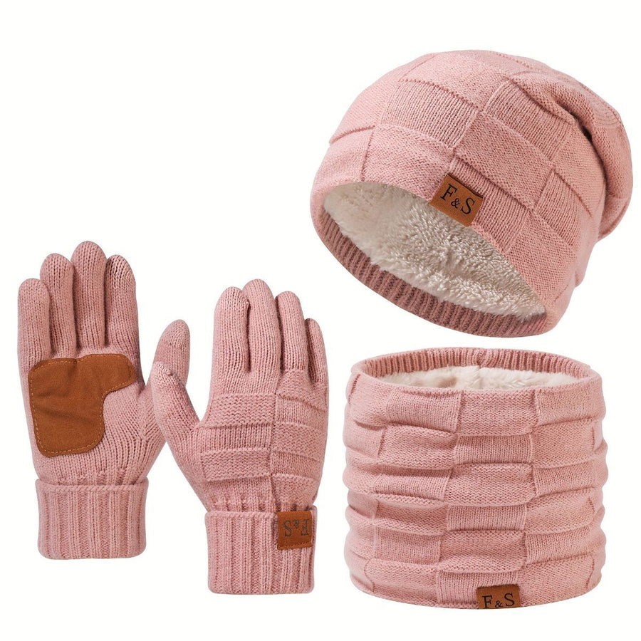 Men'S Winter Hat Men'S Gloves Men'S Scarf Winter Hat And Gloves Set Men'S - Pink - Size L