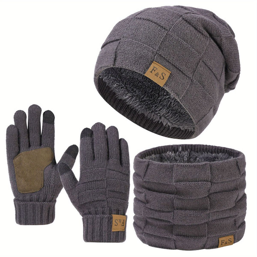 Men'S Winter Hat Men'S Gloves Men'S Scarf Winter Hat And Gloves Set Men'S - Pink - Size L