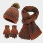 Unisex Winter Set Knit Hat Scarf Touch-Screen Gloves Winter Accessories Warm - Caramel color - Size L