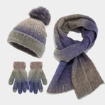 Unisex Winter Set Knit Hat Scarf Touch-Screen Gloves Winter Accessories Warm - Caramel color - Size L
