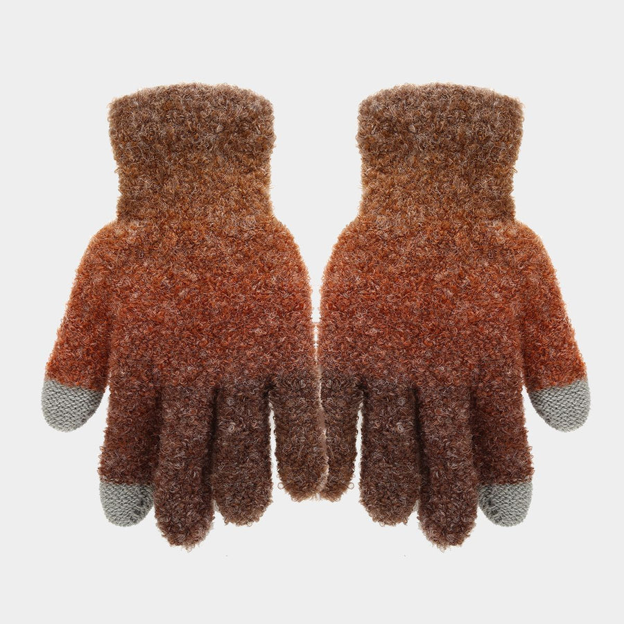 Unisex Winter Set Knit Hat Scarf Touch-Screen Gloves Winter Accessories Warm - Caramel color - Size L