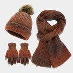 Unisex Winter Set Knit Hat Scarf Touch-Screen Gloves Winter Accessories Warm - Purple - Size L