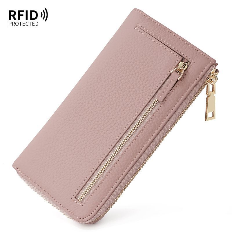 Genuine Leather Wallet RFID Blocking Wallet Long Zipper Clutch Women'S Phone - Black - Size m