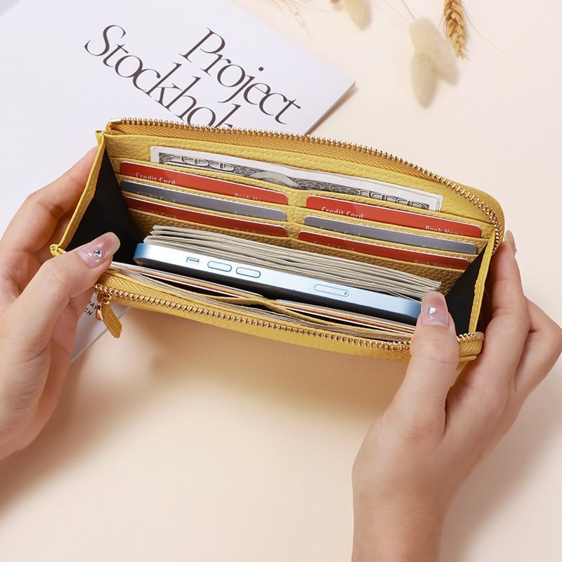 Genuine Leather Wallet RFID Blocking Wallet Long Zipper Clutch Women'S Phone - Black - Size m