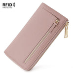 Genuine Leather Wallet RFID Blocking Wallet Long Zipper Clutch Women'S Phone - Pink - Size m