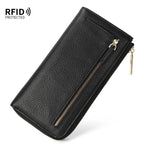 Genuine Leather Wallet RFID Blocking Wallet Long Zipper Clutch Women'S Phone - Pink - Size m