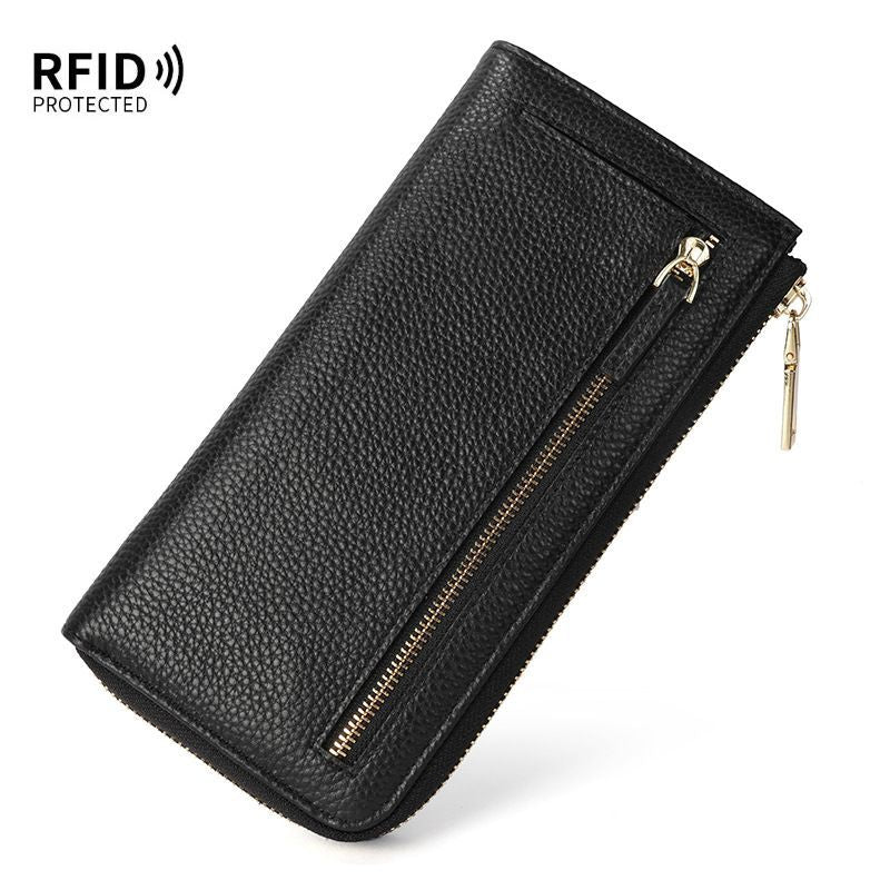 Genuine Leather Wallet RFID Blocking Wallet Long Zipper Clutch Women'S Phone - Pink - Size m