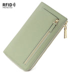 Genuine Leather Wallet RFID Blocking Wallet Long Zipper Clutch Women'S Phone - Pink - Size m
