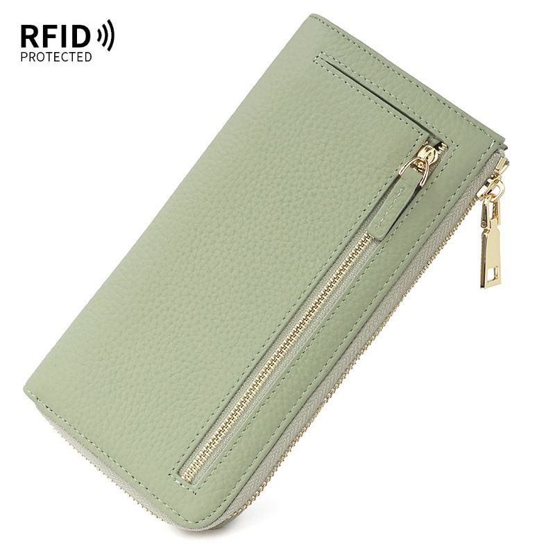 Genuine Leather Wallet RFID Blocking Wallet Long Zipper Clutch Women'S Phone - Pink - Size m