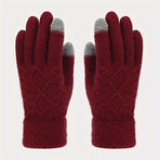 Women'S Winter Accessories Woolen 3 Piece Set Knitted Hat Scarf Touch Screen - Black - Size L
