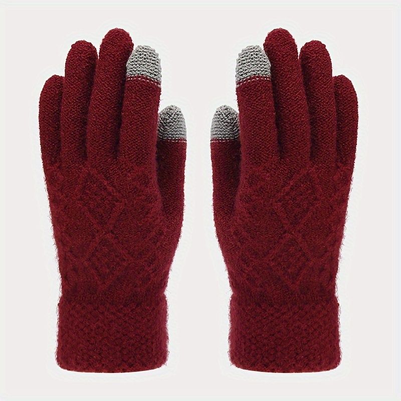 Women'S Winter Accessories Woolen 3 Piece Set Knitted Hat Scarf Touch Screen - Khaki - Size L