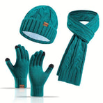 Unisex Winter Accessory Set Beanie Scarf Gloves Winter Fashion Warm Accessories - Black - Size L