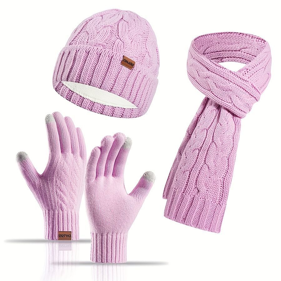 Unisex Winter Accessory Set Beanie Scarf Gloves Winter Fashion Warm Accessories - Black - Size L