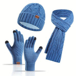 Unisex Winter Accessory Set Beanie Scarf Gloves Winter Fashion Warm Accessories - Black - Size L