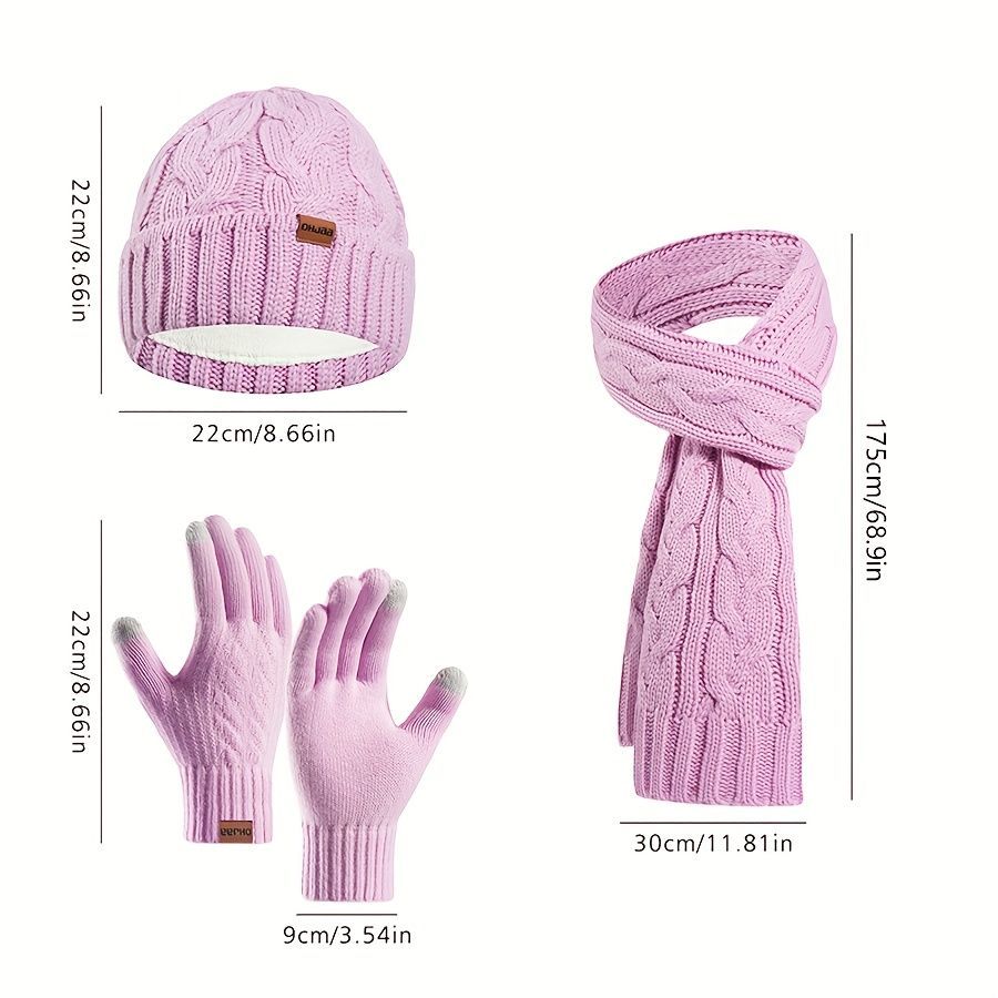 Unisex Winter Accessory Set Beanie Scarf Gloves Winter Fashion Warm Accessories - Black - Size L
